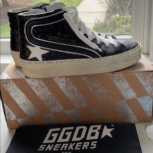 Golden Goose Black Glitter Hi Slides Size 37 US 7